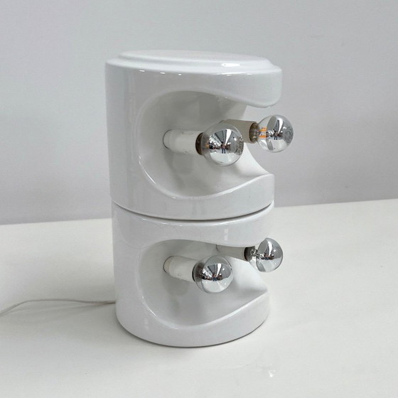 Pair Of White Stacking Ceramic Table Lamps From Perdomello 70 Italy, 1970s (photo 3 of 10)