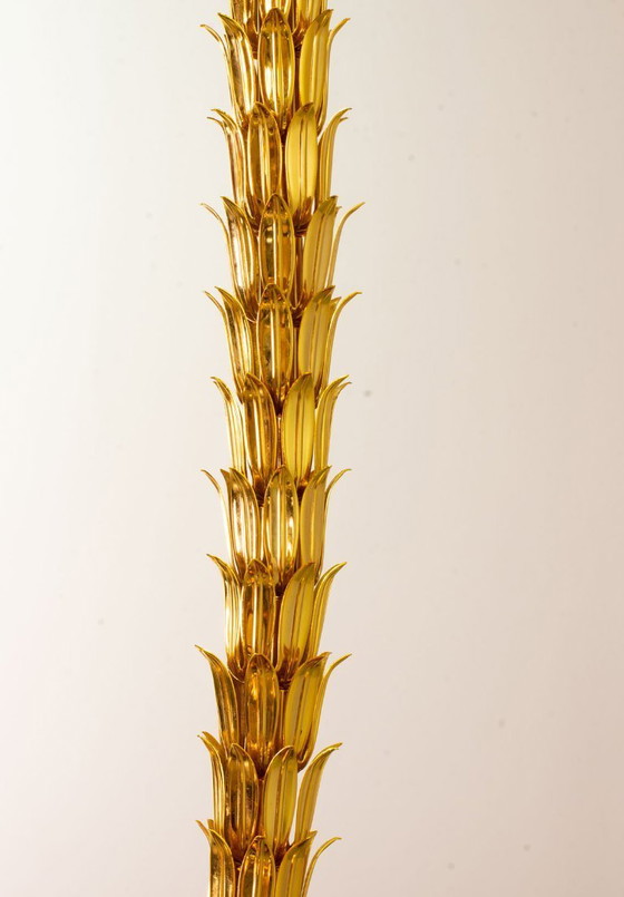 Image 1 of Italian Golden Palm Tree Floor Lamp with Three Sparkling Branches