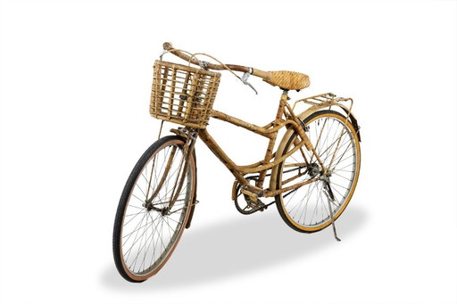 Bamboe en rotan fiets. Handgemaakt in de jaren 1970.
