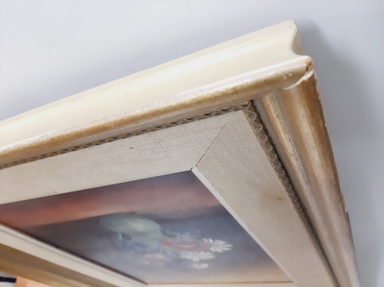 Image 1 of Peinture à l'huile originale vintage sur toile, vase de fleurs, signée