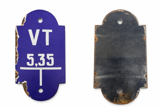 Image 1 of Set van 3 vintage Belgische blauwe emaille industriële borden – jaren 50 loftdecoratie