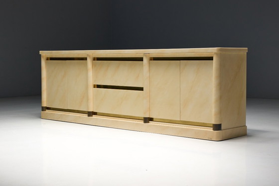 Image 1 of Faux-Marble Lacquered Sideboard by Jean Claude Mahey, France, 1970s