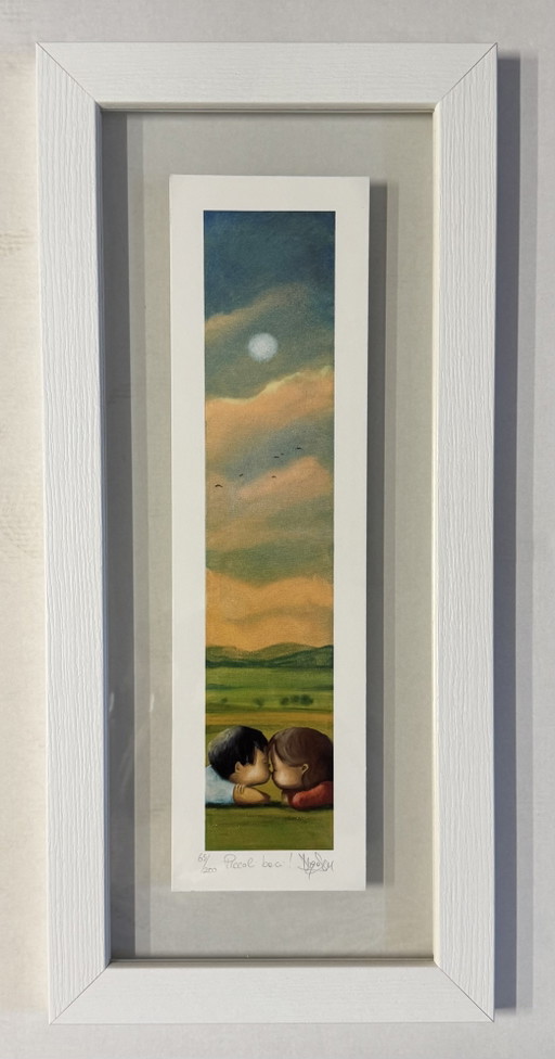 Diego Santini 13x46cm Small Kisses in Frame, Modern Art Silkscreen Print – lithos zeefdrukken, Paper, Wood (photo 2 of 7)