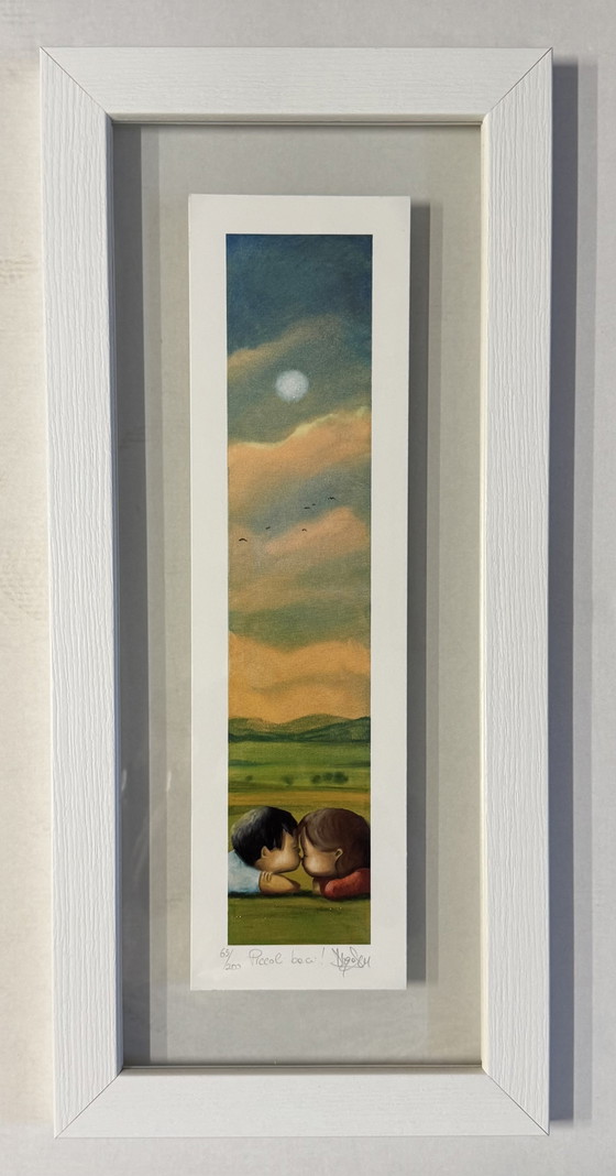 Diego Santini 13x46cm Small Kisses in Frame, Modern Art Silkscreen Print – Lithographs & prints, Paper, Wood (photo 2 of 7)