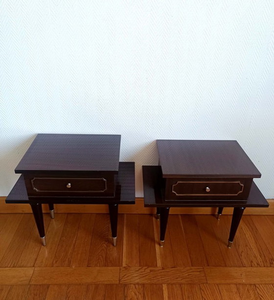 2x Mid-Century Gelakte Houten Nachtkastjes 1950 – Bijzettafels, Wood (photo 3 of 16)