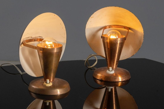 Image 1 of Table Lamps, Mid Century Copper Mushroom Shape, Vladimír Havel Kovona, 1960s, Czechoslovakia - Pair of 2