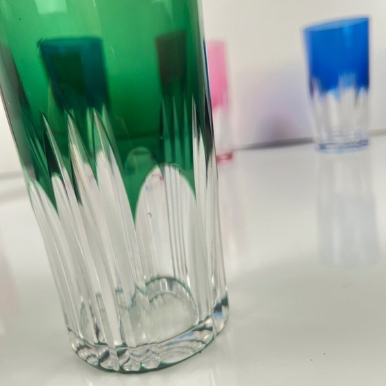 Image 1 of Set of 6 long drink glasses in colored double-layered crystal, 1970s, Eastern Europe
