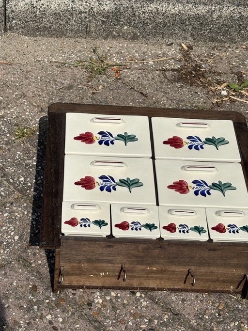 Boerenbont kastje met 8 lades 45x45cm – opbergkast, Ceramic, Wood (photo 2 of 5)