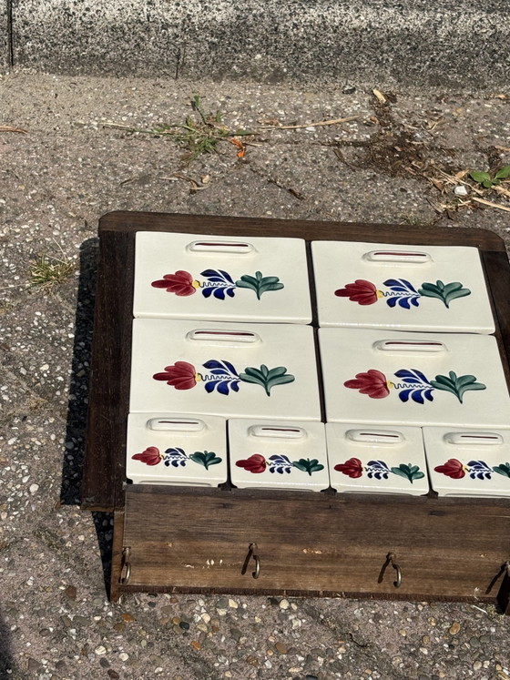 Boerenbont kastje met 8 lades 45x45cm – Opbergkast, Ceramic, Wood (photo 2 of 5)