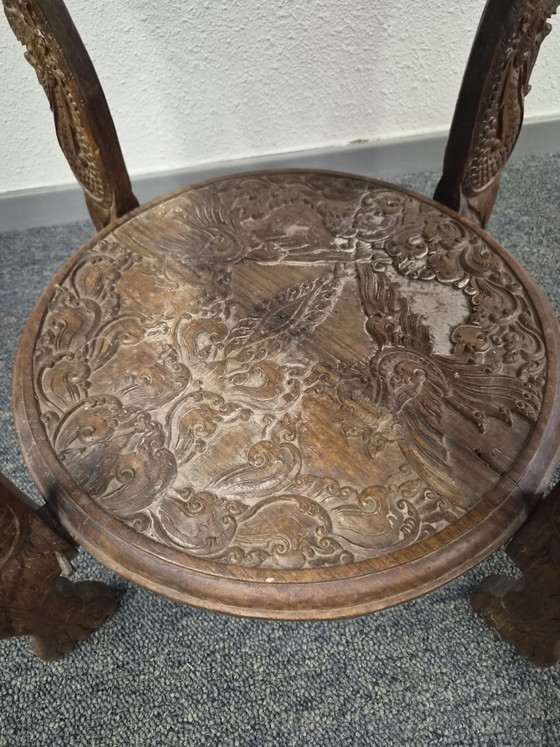Vintage Handgesneden Houten Bijzettafel / Plantentafel – Rijk Gedecoreerd – Wood (photo 7 of 10)