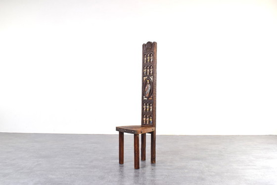 Image 1 of Spaanse fauteuil met hoge rugleuning van Ormecasa, met afbeelding van Jezus en de apostelen, jaren 70.