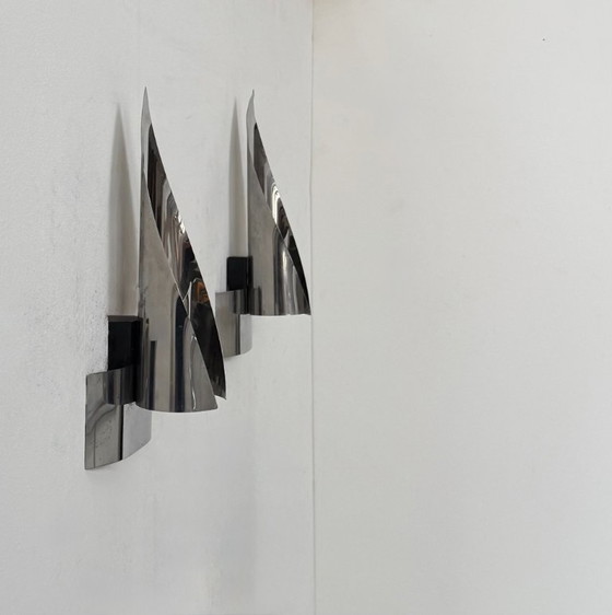 Image 1 of Paire d'appliques vintage, métal chromé, France, 1970