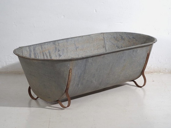 Bañera antigua de zinc galvanizado – Tina industrial europea – circa 1900 #6 – Macetas, Iron, Rustic (photo 8 of 39)