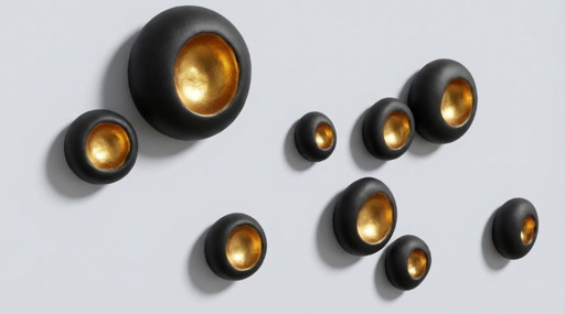 3D Black & Copper Metallic Wall Art Pods: Modern Sculptural Installation, Set of 60