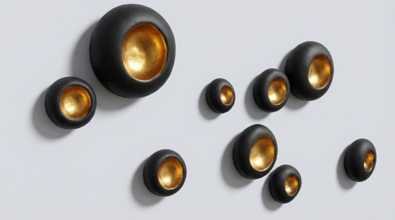 Image 1 of 3D Black & Copper Metallic Wall Art Pods: Modern Sculptural Installation, Set of 60 