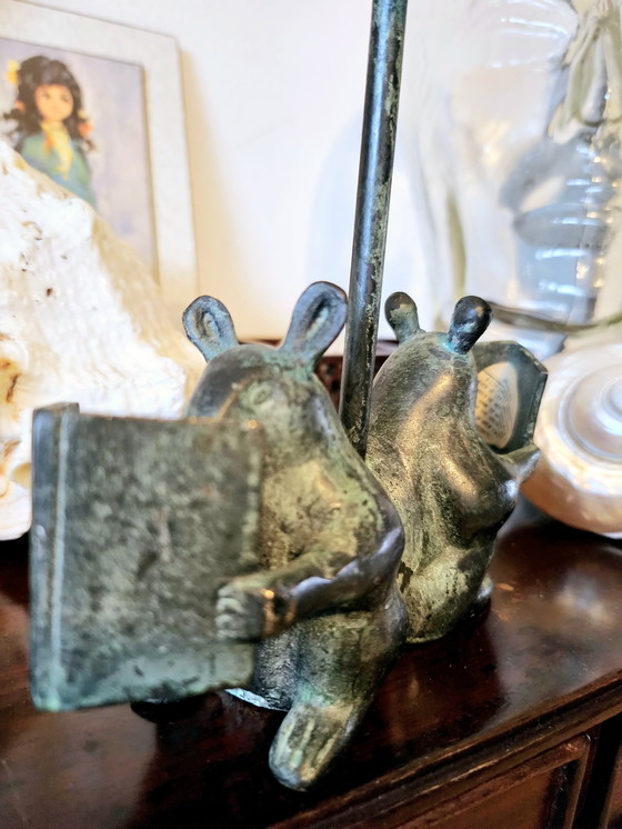 Image 1 of Bougeoir vintage en bronze patiné vert