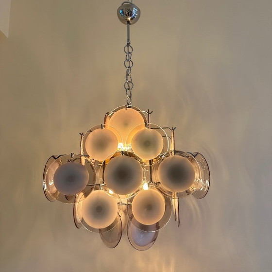 Image 1 of Pendant lamp with purple Murano glass discs, designed by Vistosi