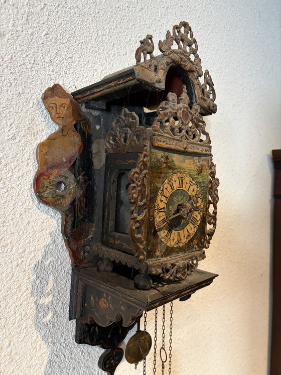 Image 1 of Antique grandfather clocks with a day movement and painted mermaids on the sides