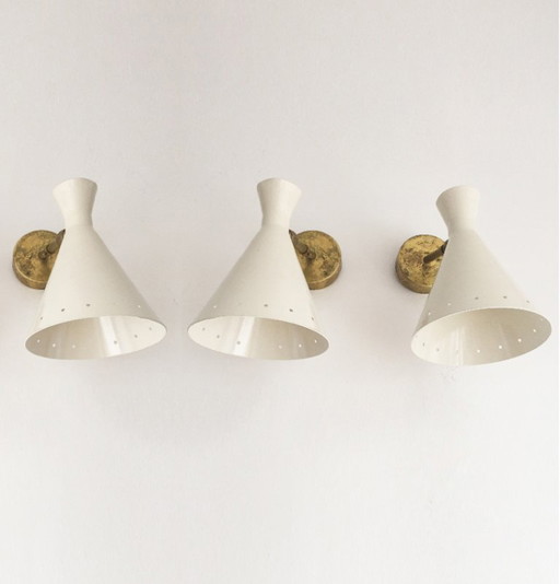 Set van drie Italiaanse design wandlampen uit de jaren 50.