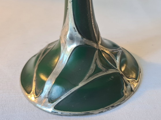 Art Nouveau 8 Glazen Set Kristal op Metalen Voet Groen Zilver 19e Eeuw Top – Glazen & Karaffen, Crystal (photo 4 of 14)