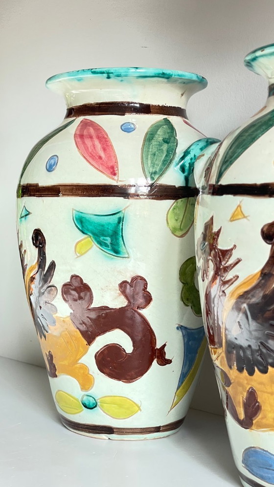 Image 1 of Italian Majolica Vases with Dragon Motif