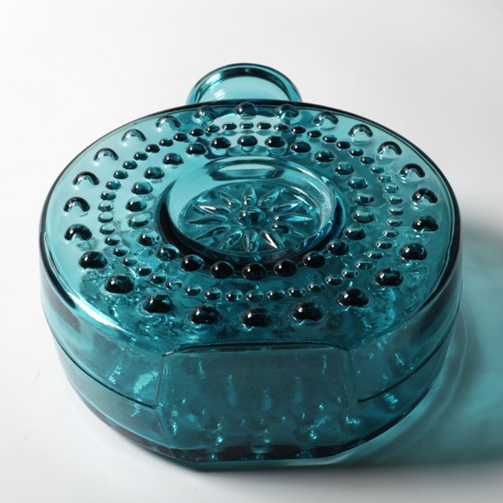Image 1 of Large Vintage Teal Sunburst Blue Bubble Glass Vase / Erich Jachmann for WMF / 1960s
