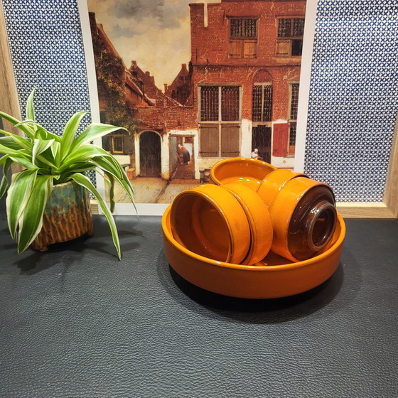 Image 1 of Juego de cuencos retro de color naranja y marrón