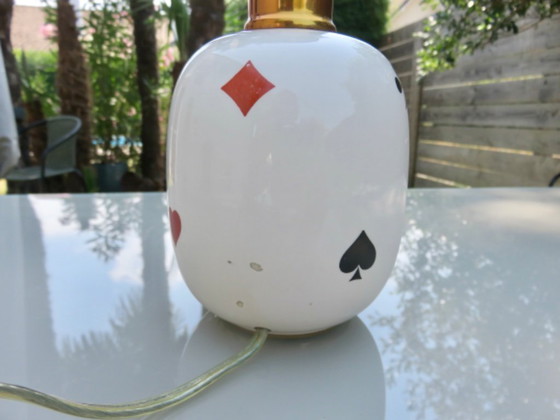 Image 1 of Porcelain lamp by Rivière Letort, Saint Méen Le Grand, France, "playing cards" design, 1950