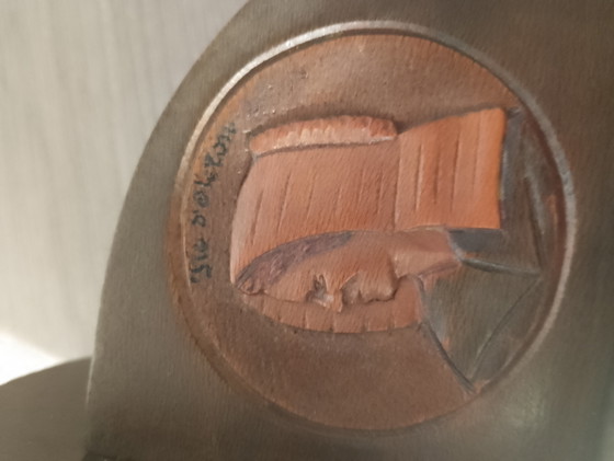 Image 1 of Pairs of solid wood bookends signed SM d'Oléron