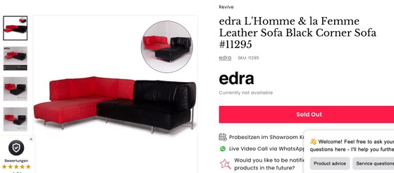Edra L'homme et la femme black leather couch, 3-5 seaters (photo 8 of 8)