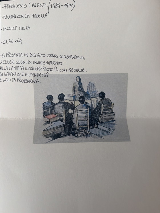 Francesco Galante - Alunni Con La Modella – Paintings & Drawings, Paper, Wood (photo 6 of 7)