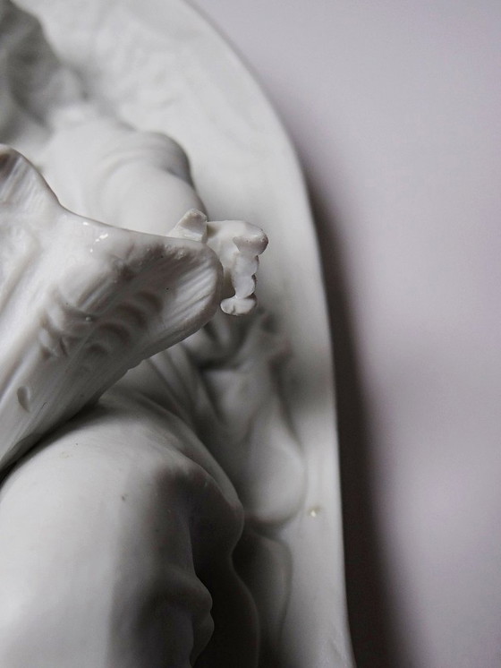 Image 1 of Feines Weihwasserbecken aus Biskuitporzellan mit zwei Engeln, antik, 1900–1930, Deutschland