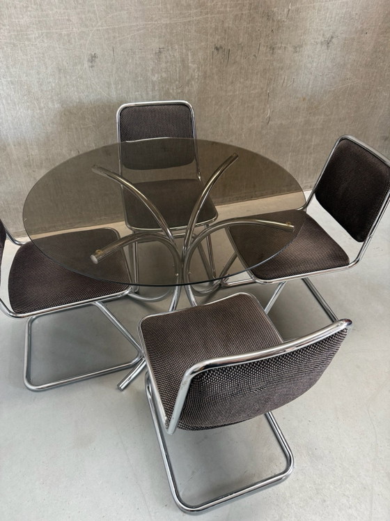 Set da pranzo Vintage Cromato Space Age ‘70 Design Italiano – Cromo, Tessile (photo 8 of 11)