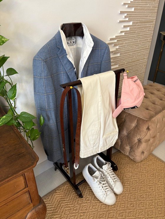 Image 1 of Mid century rustic Valet stand vintage appendiabiti dress rack wooden clothes design dressboy italian organizer servomuto gentle