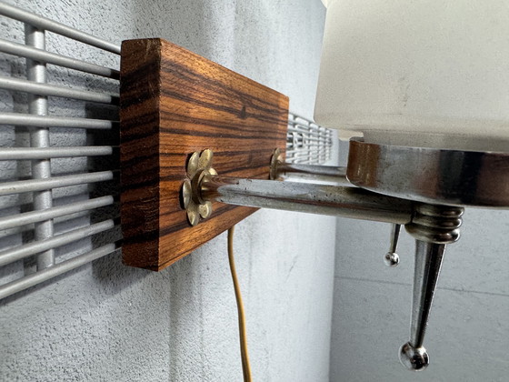 Image 1 of Lampada da parete vintage con tubi di vetro e piastra posteriore in legno