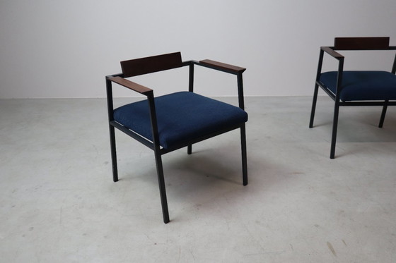 Image 1 of  Pair of Postmodern armchairs in steel and mahogany, 1970s