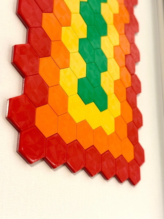 Image 1 of 3D Printed Rainbow Honeycomb Wall Art, Framed Geometric Decor