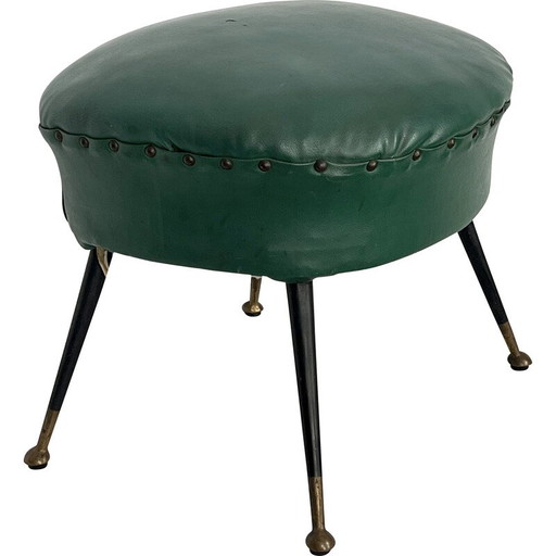 Pouf italien vintage en simili-cuir, années 1950