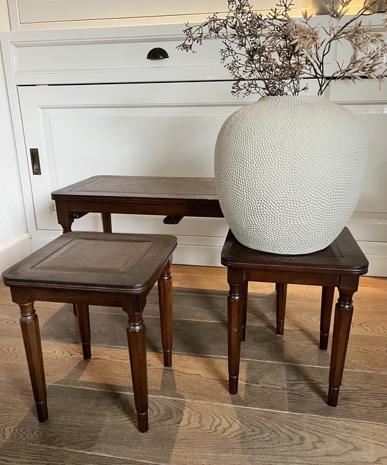 Image 1 of Classic nest of three side tables with leather top