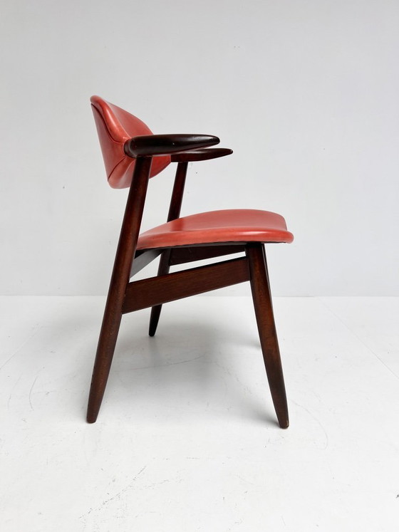 Image 1 of Roodkleurige lederen cowhorn chair, 1970's