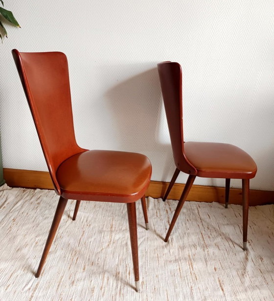 Image 1 of 2x vintage faux leather chairs with compass legs