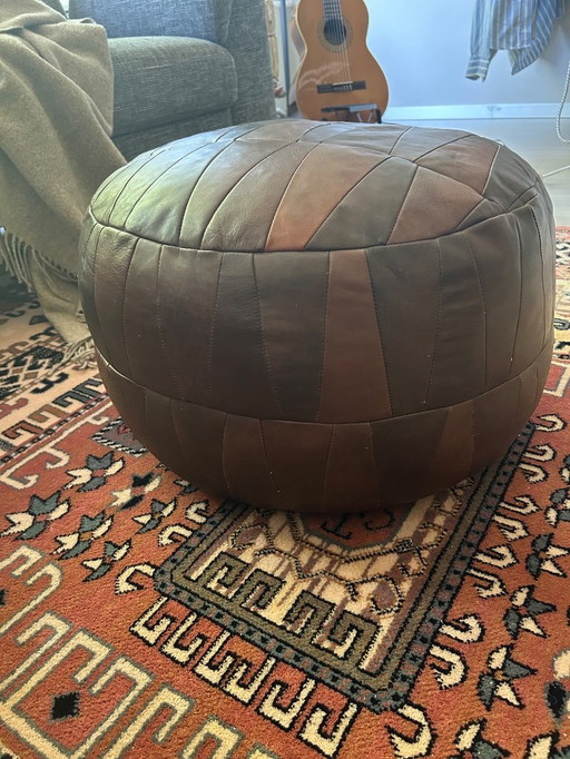 Leather Patched Pouf