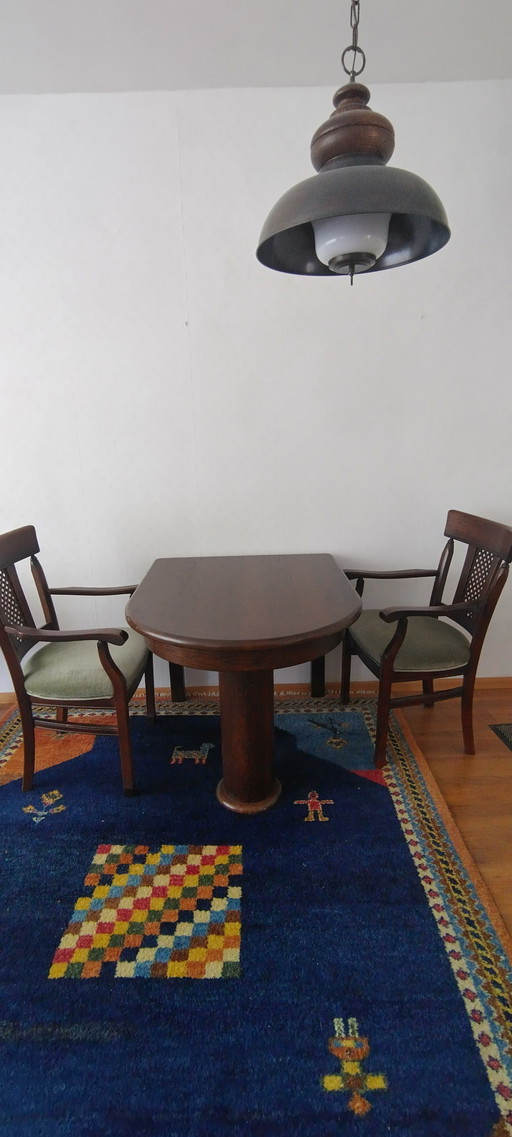 Table de salle à manger ancienne avec 2 chaises - chêne foncé