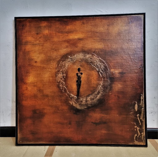 Frances Eckhardt - Mystérieuse peinture figurative 90x90 cm encadrée