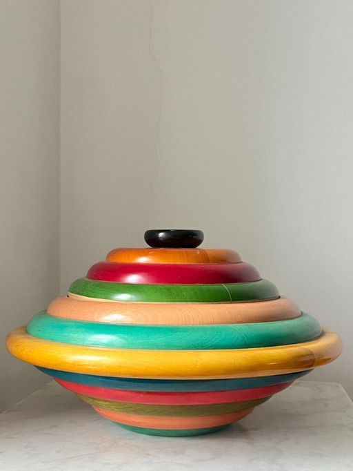 Vintage Multicolored Wooden Centerpiece Box by Pietro Manzoni – Italy, 1970s Design