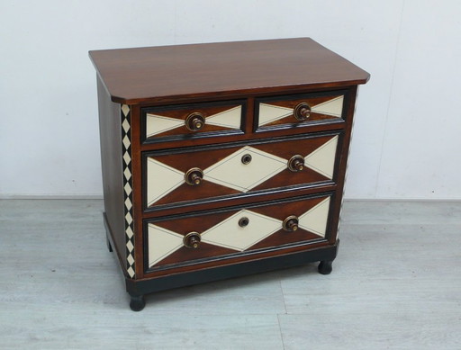 Antique chest of drawers with 4 drawers, Gründerzeit style, dark walnut trim with ivory color, circa 1890 (photo 2 of 7)
