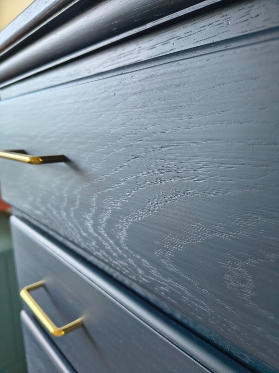 Solid Oak Chest of Drawers – Dark Blue & Gold – Wood (photo 5 of 10)