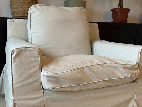 Image 1 of High-quality slipcover armchair with down cushion, beige country style
