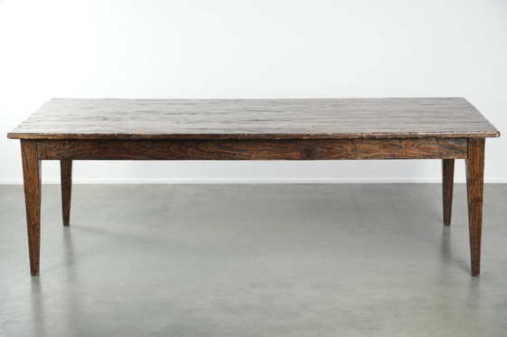 Image 1 of Grote boeren eettafel van sfeervol iepenhout met een prachtig patina uitgevoerd met drie lades