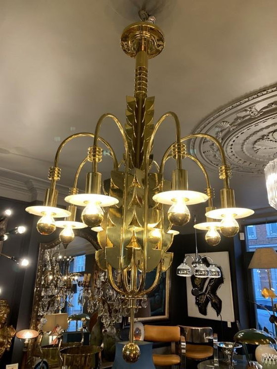 Lustre Art Déco en Laiton et Verre par Gio Ponti pour Emilio Lancia / Fontana Arte, années 1930 – Bronze (photo 18 of 18)